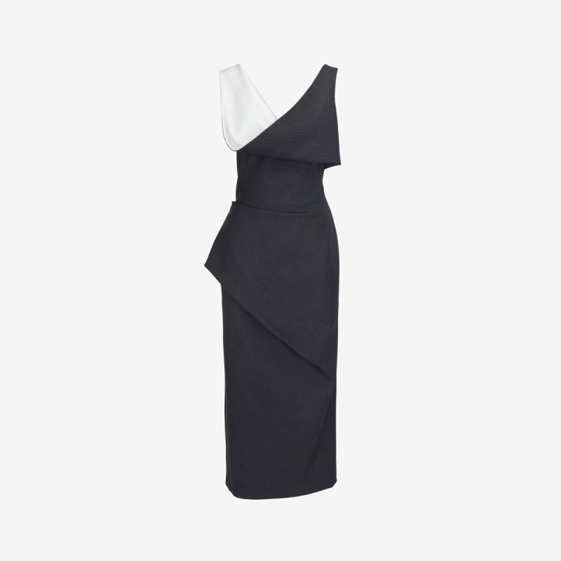 Alexander McQueen Women's Grey & Silver Pinstripe Asymmetric Pencil Dress - 2 (Wool)